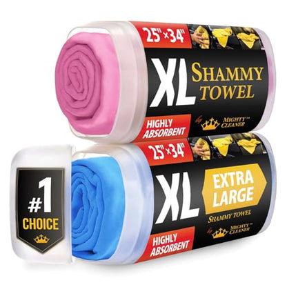 XL Shammy Towel for Car (Pink and Blue / 2 Pack (25” x 34”))