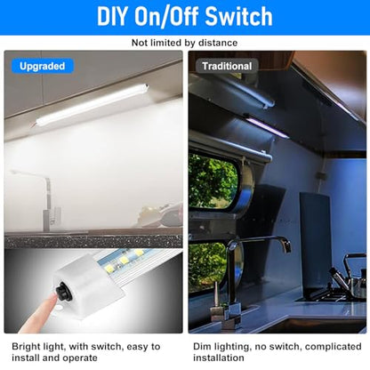 2PC 12V LED Interior Light Bar 6500K 700LM with Switch for RV Van (2PCS DIY Switch)