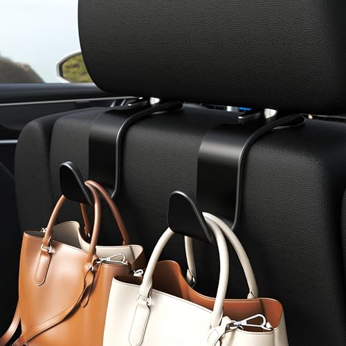 4 Pack Car Headrest Hooks Holds 55lbs Seat Storage Organizer for Bags (Black)