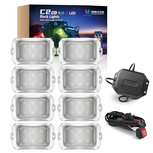 C2 MAX 8 Pods RGB+IC Chasing Rock Lights with White Housing (8 Pods With White Housing Kit)