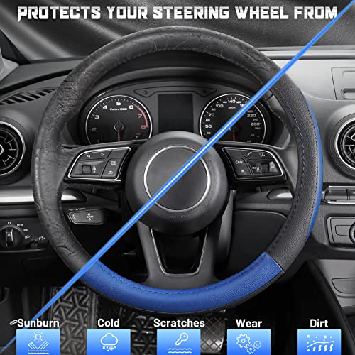 Car Steering Wheel Cover for Prius Civic Model 3 (Small size[14''-14 1/4''] / Black and Blue)