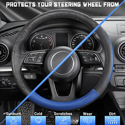 Car Steering Wheel Cover for Prius Civic Model 3 (Small size[14''-14 1/4''] / Black and Blue)