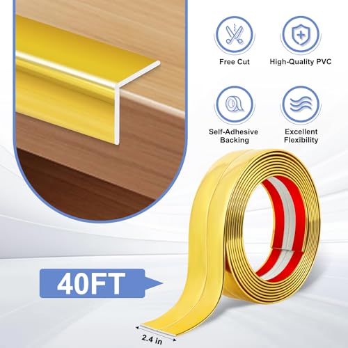 Wall Corner Protector Moulding Trim Peel and Stick (Gold / 2.4 In x 40 Ft)