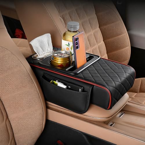 Automotive Armrests Car Console Organizer and Console Cover (Black + Red)