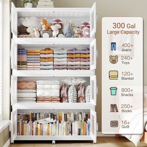 1200 Qt Extra Large Stackable Storage Bin with 4 Lid (White / 300QT-4pack)