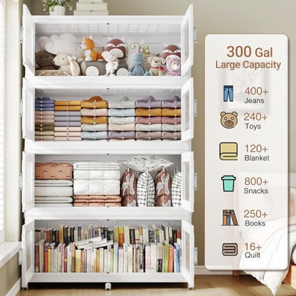 1200 Qt Extra Large Stackable Storage Bin with 4 Lid (White / 300QT-4pack)