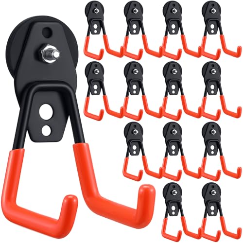 14 Pcs Large Magnetic Hooks Heavy Duty Garage Magnet Hooks Strong Storage Utility Magnetic Hangers with Anti Slip Rubber Coating for Indoor and Outdoor Hanging (Orange)