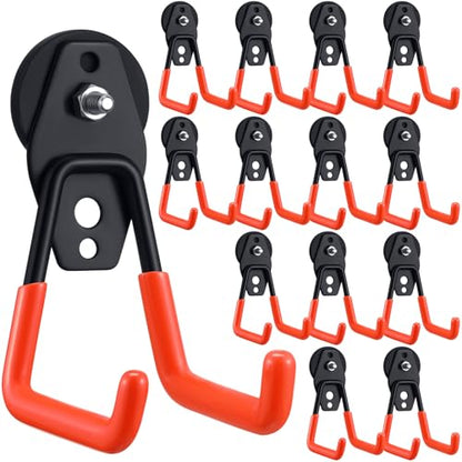 14 Pcs Large Magnetic Hooks Heavy Duty Garage Magnet Hooks Strong Storage Utility Magnetic Hangers with Anti Slip Rubber Coating for Indoor and Outdoor Hanging (Orange)
