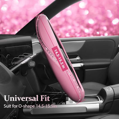 Bling Diamond Pink Leather Steering Wheel Cover (All Pink 1PCS)
