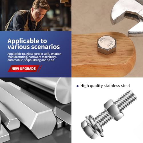 1/4-20 x 3 Hex Head Screw Bolt, Nuts, Flat & Lock Washers, 20Pcs 18-8 (304) Stainless Steel, Fully Threaded, by SG TZH (1/4-20 x 3" / Silver)
