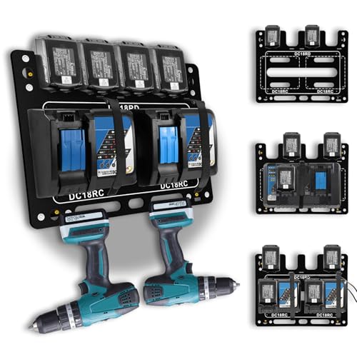 Wall Mount for Makita Battery Holder and DC18RC DC18RD Chargers (Black)