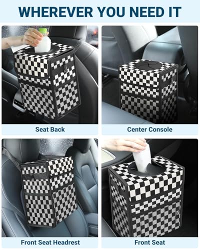 Car Trash Can with Lid (3 Gallons / Black Square Grid)