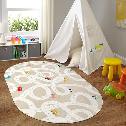 Large Kids Rug for Playroom (Tan / 4'x6')