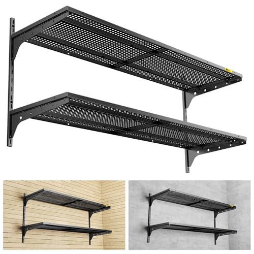 2 Tier 1.3x4ft Garage Shelving Wall Mounted (Black / 2pack-1.3×4ft)