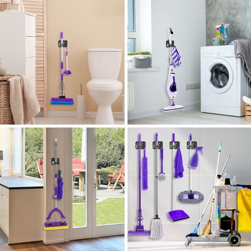 Broom Holder Wall Mount Rack (Black-Silver)