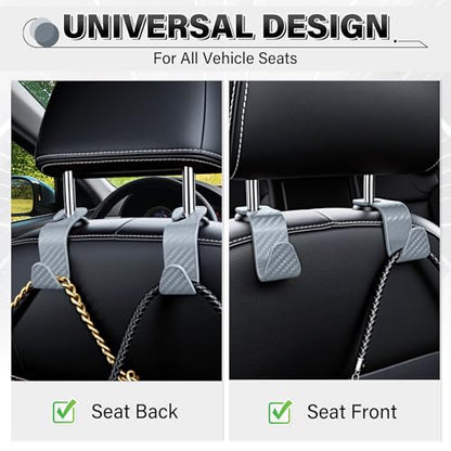 Universal 4 Pack Car Seat Headrest Purse Hook (4pc / Grey Checkered)