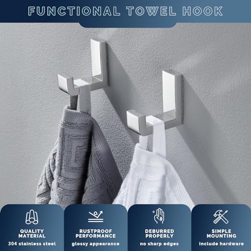 Towel Hook for Bathroom (2 Pack / Polished Chrome)