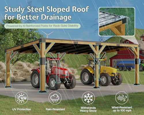 12x24x8.2 FT Heavy Duty Cedar Wood Carport for 2 Cars (12x24x8.2 FT)