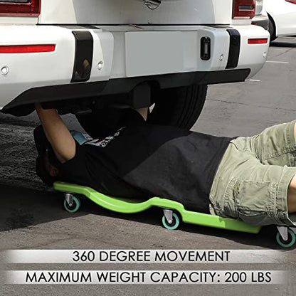 40Inch Low Profile Plastic Rolling Garage Shop Creeper with Padded Headrest (Green / 40 Inches)