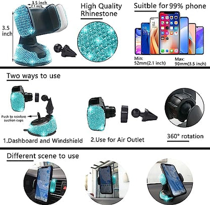 27 PCs Aquamrine Bling Car Accessories Set for Women (Aquamrine Diamond)