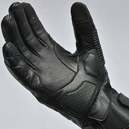 Leather Motorcycle Motorbike Knuckle Protection Powersports Gloves (Black/Zip / X-Large)
