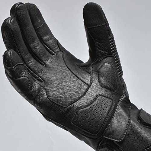 Leather Motorcycle Motorbike Knuckle Protection Powersports Gloves (Black/Zip / X-Large)