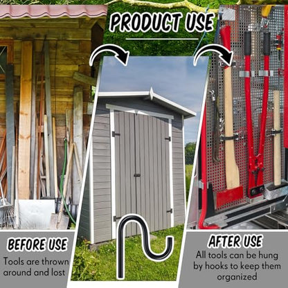 10 Pcs 2'' Long Shed Hooks Shed Accessories Without Drilling Hole for Hanging Heavy Duty Individual Utility Hooks Universal Wall Mounted J Utility Hangers for Tools Shovels Rakes (Black)