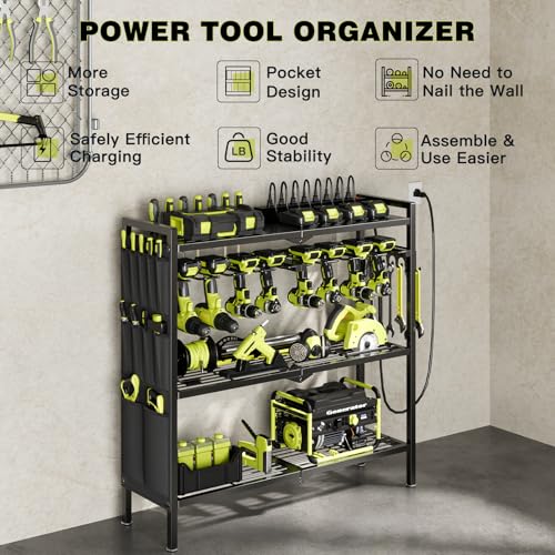 Power Tool Organizer Cart with Charging Station (Black)