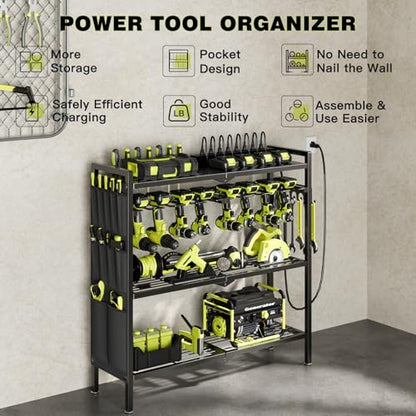 Power Tool Organizer Cart with Charging Station (Black)