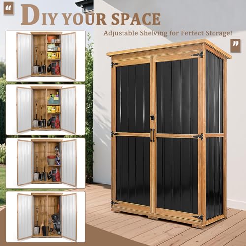 46" L Outdoor Storage Cabinet with Shelves (Black / 46" x 18" x 68")