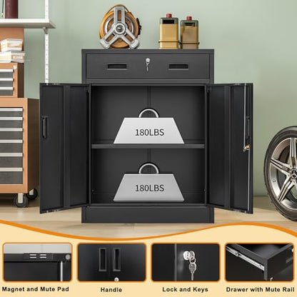 Metal Storage Cabinet (Black / 36" H x 28" W x 16" D)