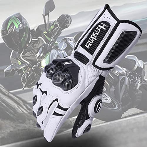 Unisex Leather Motorcycle Touch Gloves KM045 White (X-Large / White/Black)