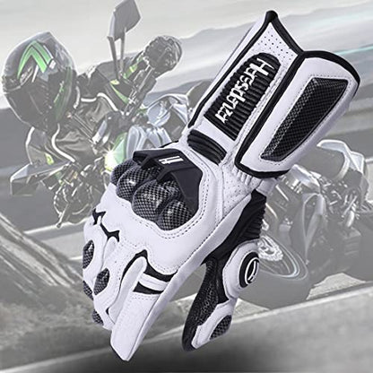 Unisex Leather Motorcycle Touch Gloves KM045 White (X-Large / White/Black)