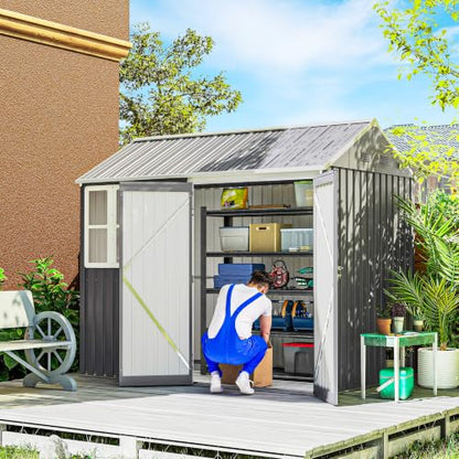 8' x 5.5' Outdoor Storage Shed Metal Garden Shed Window Gray (8' x 5.5' / Gray)
