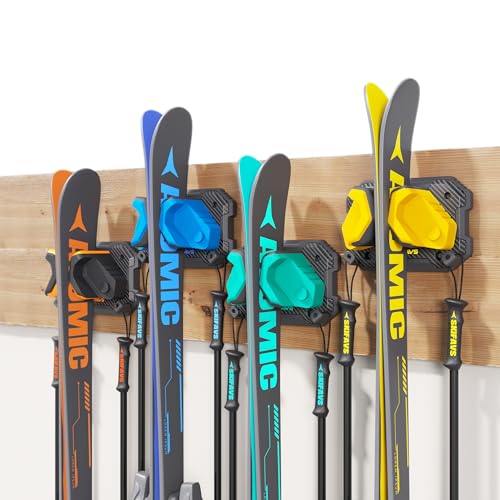 Ski & Snowboard Wall Rack for Garage (Dynamic Color / 4 Pack)