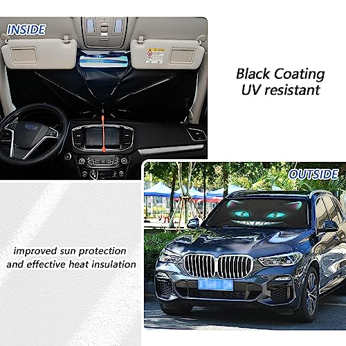 Fantasy Scary Laugh Cat Black Windshield Sun Shade Umbrella Cheshire Cat Halloween Foldable Car Front Window Sunshade Blocks UV Rays Heat Keep Vehicle Cool (multi 7)
