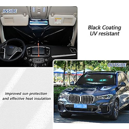 Fantasy Scary Laugh Cat Black Windshield Sun Shade Umbrella Cheshire Cat Halloween Foldable Car Front Window Sunshade Blocks UV Rays Heat Keep Vehicle Cool (multi 7)