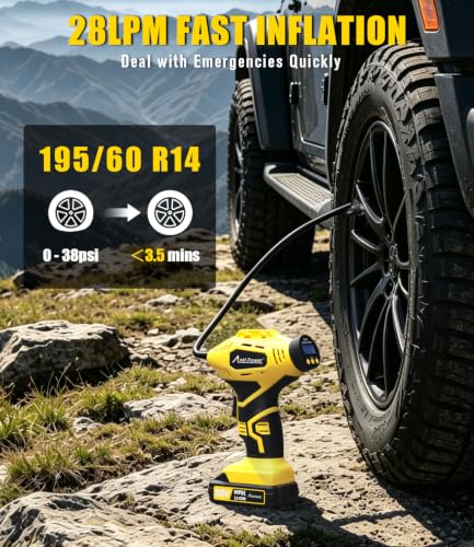 20V Rechargeable Cordless Tire Inflator Portable Air Compressor (Yellow)