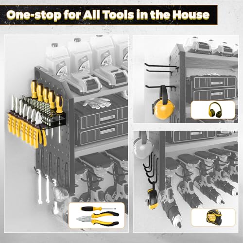 Power Tool Organizer (Upgrade 3-Layer 8-Drill with Pegboards / Yellow)