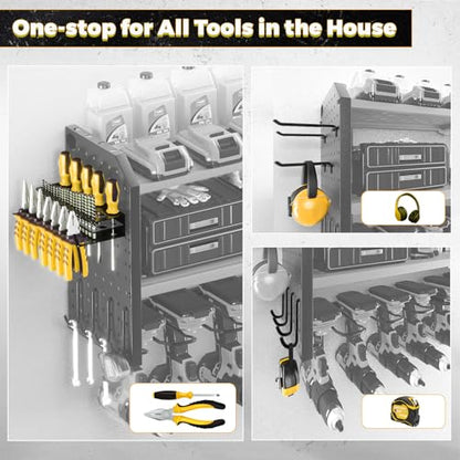 Power Tool Organizer (Upgrade 3-Layer 8-Drill with Pegboards / Yellow)