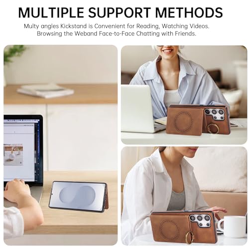 Compatible with Samsung Galaxy S25 Ultra 5G Wallet Case and Screen Protector Crossbody Shoulder Strap Ring Buckle Stand Card Holder Cell Phone Cover for S25Ultra 25S S 25 25Ultra 2025 Women Men Brown (Brown / for S25 Ultra)