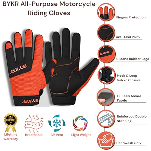 All Weather Motorcycle Gloves for Men & Women (Orange / Small)