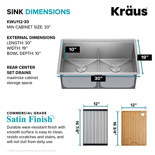 Stainless Steel 30 in Double Bowl Undermount Kitchen Sink KWU112 (Stainless Steel / 30 Inch / Double Bowl Sink)