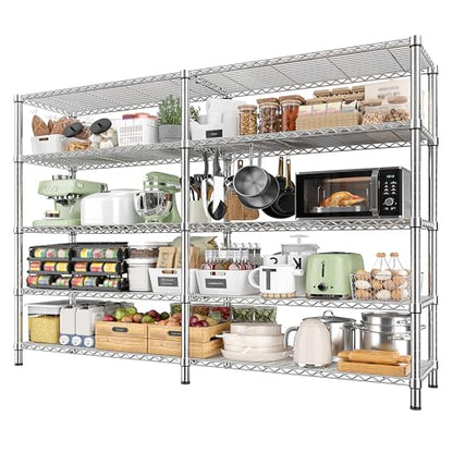 1500LBS Storage Shelves 61.7''W Wire Shelving Unit 5 Tier Metal Shelving for Storage Rack Shelves Heavy Duty Garage Shelf Pantry Shelves Kitchen Shelving (Chrome-15.8" Dx61.7" Wx72.4" H-5 Tier)