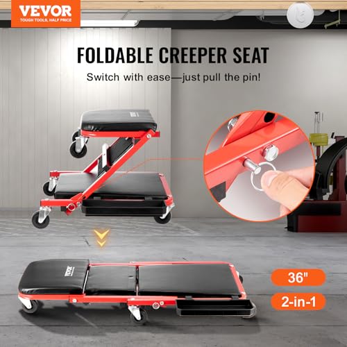 Foldable Z Garage Creeper (36 inch-2 in 1 / Red)