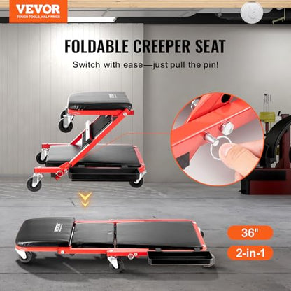 Foldable Z Garage Creeper (36 inch-2 in 1 / Red)