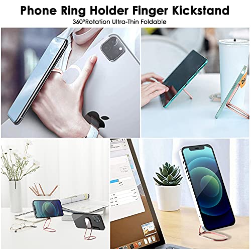 Phone Holder Foldable Phone Stand Phone Ring Holder Finger Kickstand 360° Rotation Cell Phone Stand Metal Phone Grip for Magnetic Car Mount Sticky Phone Grip Compatible with Most Smartphones (Rose Gold)
