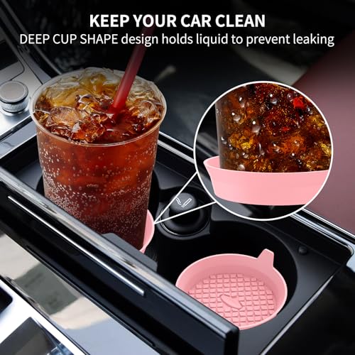 Car Cup Holder Coasters [4 Pack] Silicone Cups Mats (4pack-pink)