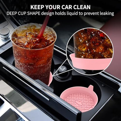 Car Cup Holder Coasters [4 Pack] Silicone Cups Mats (4pack-pink)