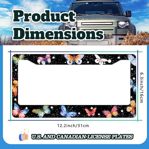 Beautiful Colorful Butterfly License Plate Frame Stainless Steel 6 X 12 in (Beautiful Colorful Butterfly)